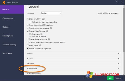 Στιγμιότυπο οθόνης Avast Windows XP