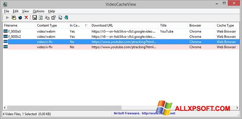 Στιγμιότυπο οθόνης VideoCacheView Windows XP