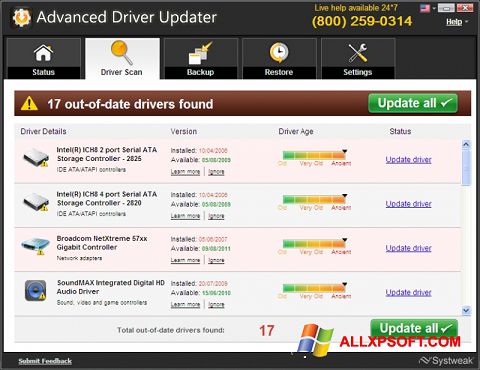 Στιγμιότυπο οθόνης Advanced Driver Updater Windows XP