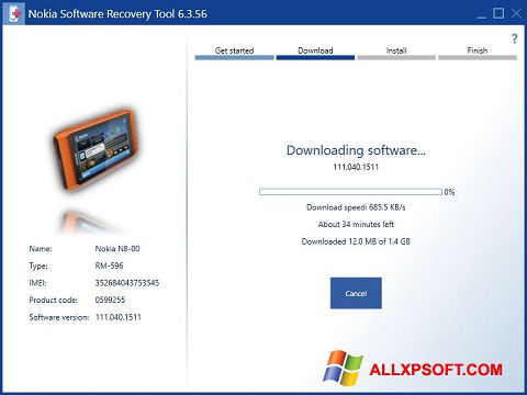 Στιγμιότυπο οθόνης Nokia Software Recovery Tool Windows XP