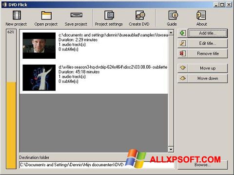 Στιγμιότυπο οθόνης DVD Flick Windows XP