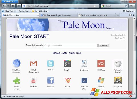 Στιγμιότυπο οθόνης Pale Moon Windows XP