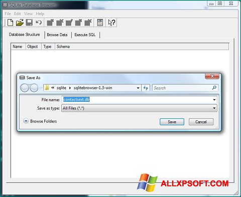 Στιγμιότυπο οθόνης SQLite Database Browser Windows XP