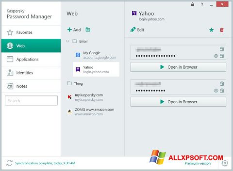 Στιγμιότυπο οθόνης Kaspersky Password Manager Windows XP
