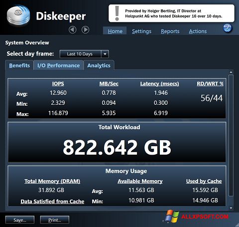Στιγμιότυπο οθόνης Diskeeper Windows XP