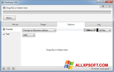 Στιγμιότυπο οθόνης TeraCopy Windows XP