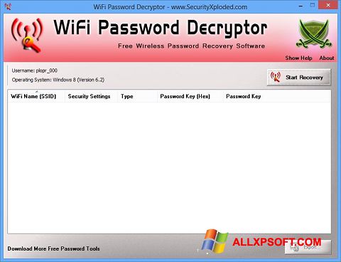 Στιγμιότυπο οθόνης WiFi Password Decryptor Windows XP