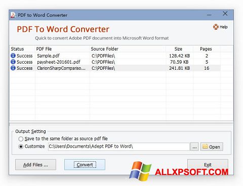 Στιγμιότυπο οθόνης PDF to Word Converter Windows XP