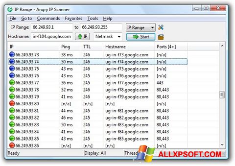 Στιγμιότυπο οθόνης Angry IP Scanner Windows XP