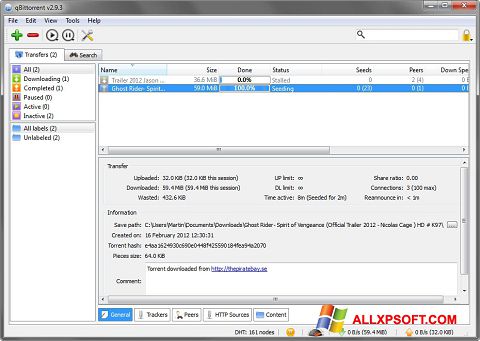 Στιγμιότυπο οθόνης qBittorrent Windows XP