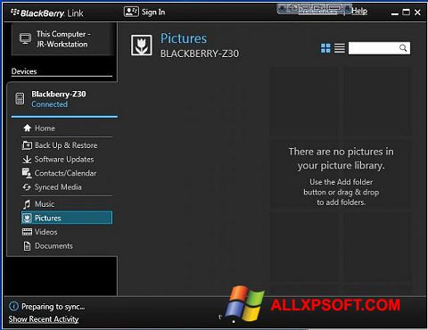 Στιγμιότυπο οθόνης BlackBerry Link Windows XP