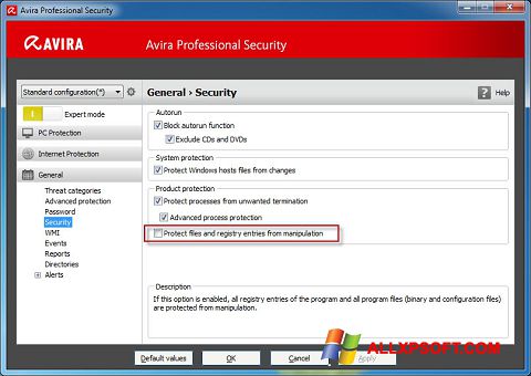Στιγμιότυπο οθόνης Avira Professional Security Windows XP