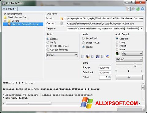 Στιγμιότυπο οθόνης CUETools Windows XP
