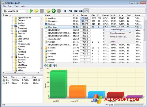 Στιγμιότυπο οθόνης Folder Size Windows XP