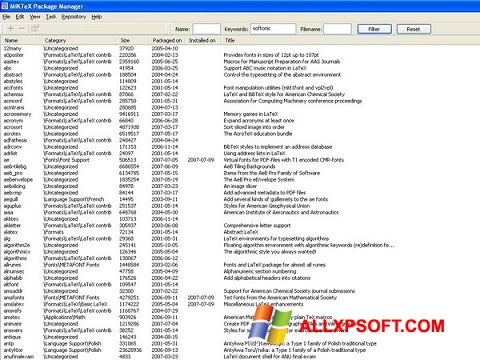 Στιγμιότυπο οθόνης MiKTeX Windows XP