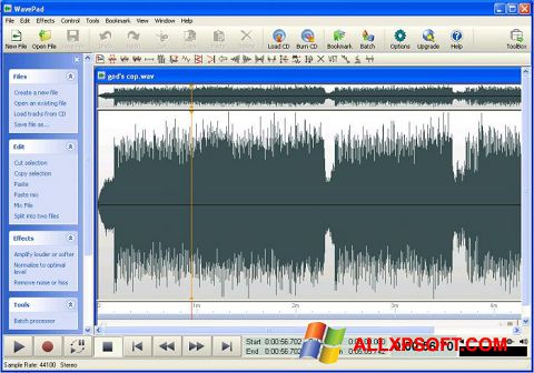 Στιγμιότυπο οθόνης WavePad Sound Editor Windows XP