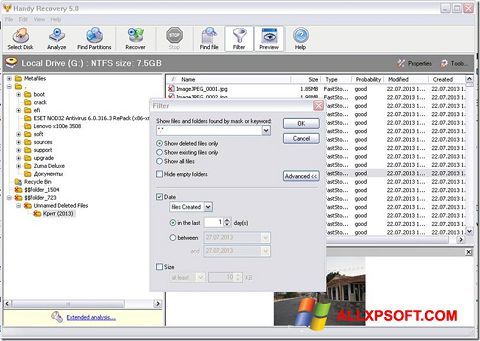 Στιγμιότυπο οθόνης Handy Recovery Windows XP
