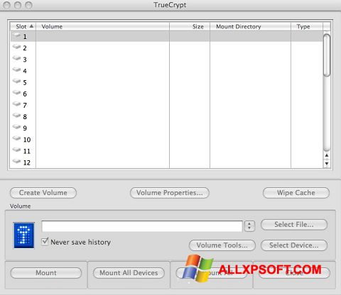 Στιγμιότυπο οθόνης TrueCrypt Windows XP