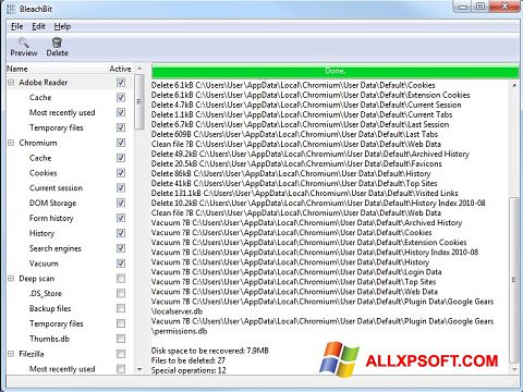 Στιγμιότυπο οθόνης BleachBit Windows XP