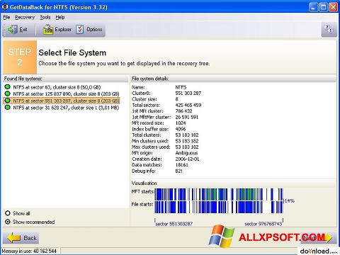 Στιγμιότυπο οθόνης GetDataBack Windows XP