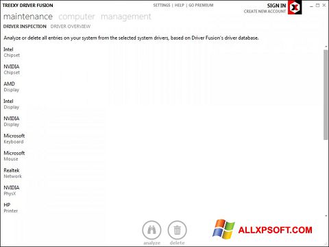 Στιγμιότυπο οθόνης Driver Fusion Windows XP