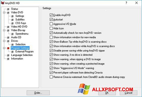 Στιγμιότυπο οθόνης AnyDVD Windows XP