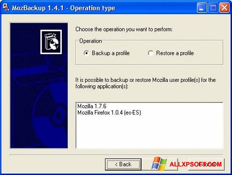 Στιγμιότυπο οθόνης MozBackup Windows XP
