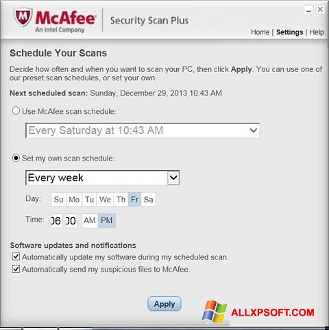 Στιγμιότυπο οθόνης McAfee Security Scan Plus Windows XP