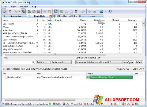 Στιγμιότυπο οθόνης DC++ Windows XP