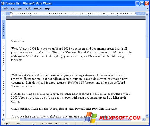 Στιγμιότυπο οθόνης Word Viewer Windows XP