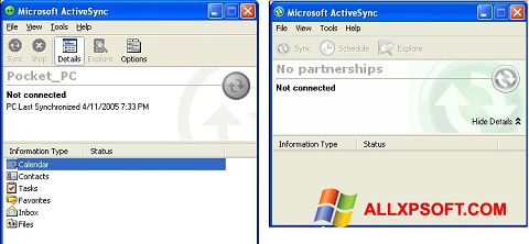 Στιγμιότυπο οθόνης Microsoft ActiveSync Windows XP