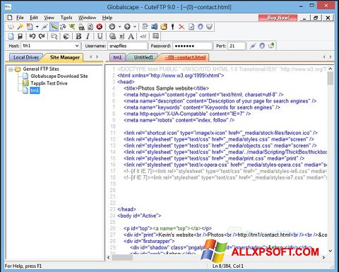 Στιγμιότυπο οθόνης CuteFTP Windows XP