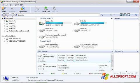 Στιγμιότυπο οθόνης RS Partition Recovery Windows XP
