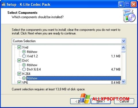 Στιγμιότυπο οθόνης K-Lite Codec Pack Windows XP