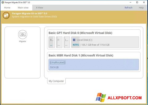 Στιγμιότυπο οθόνης Paragon Migrate OS to SSD Windows XP