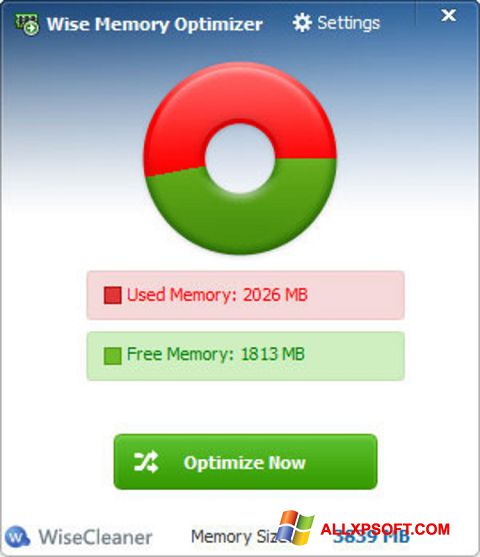 Στιγμιότυπο οθόνης Wise Memory Optimizer Windows XP
