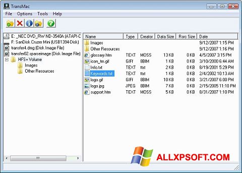 Στιγμιότυπο οθόνης TransMac Windows XP