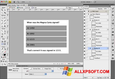Στιγμιότυπο οθόνης Adobe Fireworks Windows XP