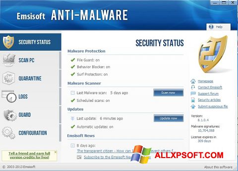 Στιγμιότυπο οθόνης Emsisoft Anti-Malware Windows XP