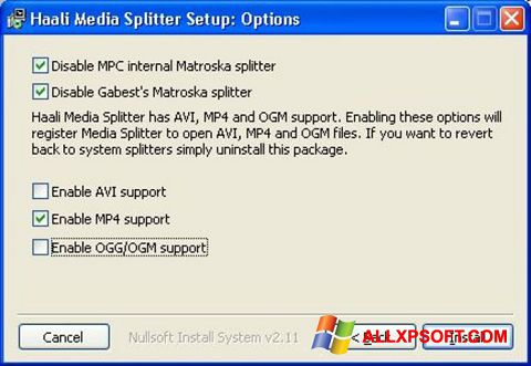 Στιγμιότυπο οθόνης Haali Media Splitter Windows XP
