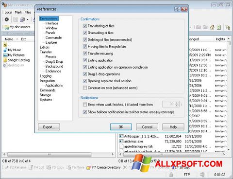 Στιγμιότυπο οθόνης WinSCP Windows XP