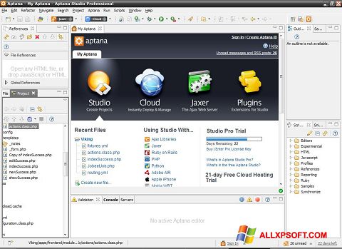 Στιγμιότυπο οθόνης Aptana Studio Windows XP