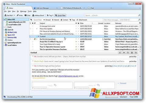 Στιγμιότυπο οθόνης Mozilla Thunderbird Windows XP