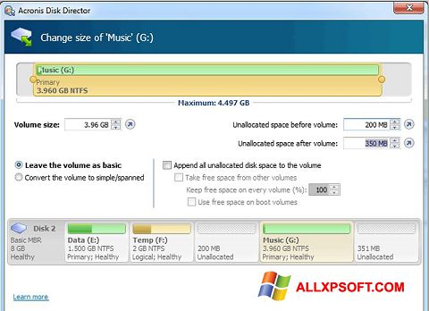 Στιγμιότυπο οθόνης Acronis Disk Director Suite Windows XP