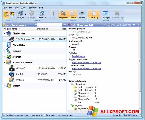 Στιγμιότυπο οθόνης Total Uninstall Windows XP