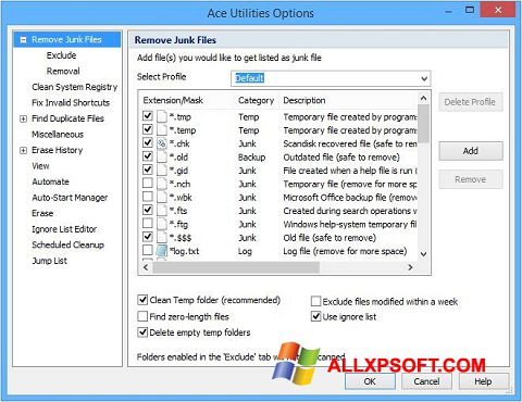 Στιγμιότυπο οθόνης Ace Utilities Windows XP