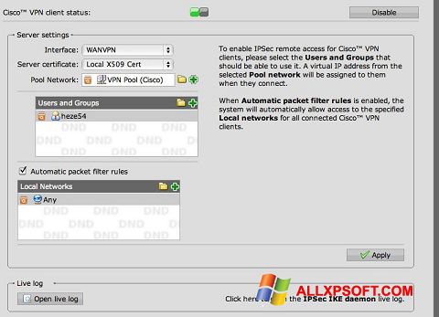 Στιγμιότυπο οθόνης Cisco VPN Client Windows XP
