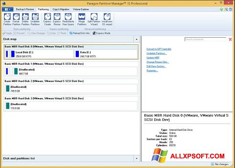 Στιγμιότυπο οθόνης Paragon Partition Manager Windows XP