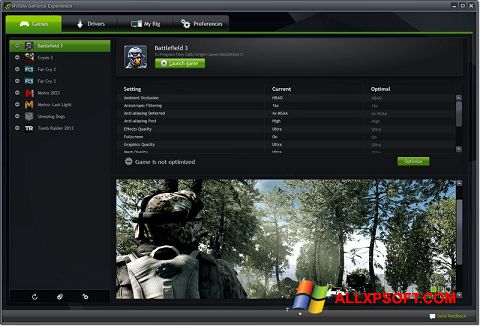 Στιγμιότυπο οθόνης NVIDIA GeForce Experience Windows XP