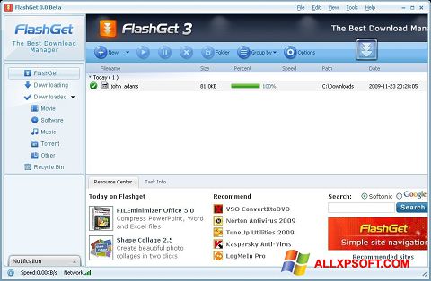 Στιγμιότυπο οθόνης FlashGet Windows XP